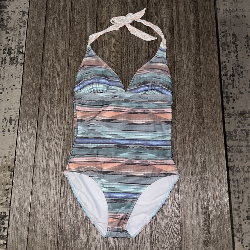 prAna Granite Bonita Lahari Open Back Halter One Piece swimsuit NWT